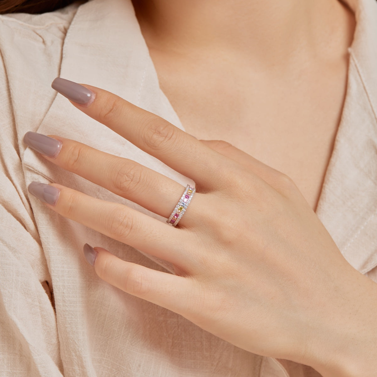 [LUXE]Delicate Colorful Round Cut Daily Ring