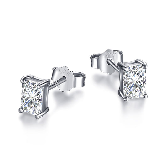 [LUXE]Stylish Shiny Rectangular Center Stone Stud Earrings