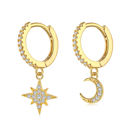 [LUXE]Star and Moon Asymmetric Earrings