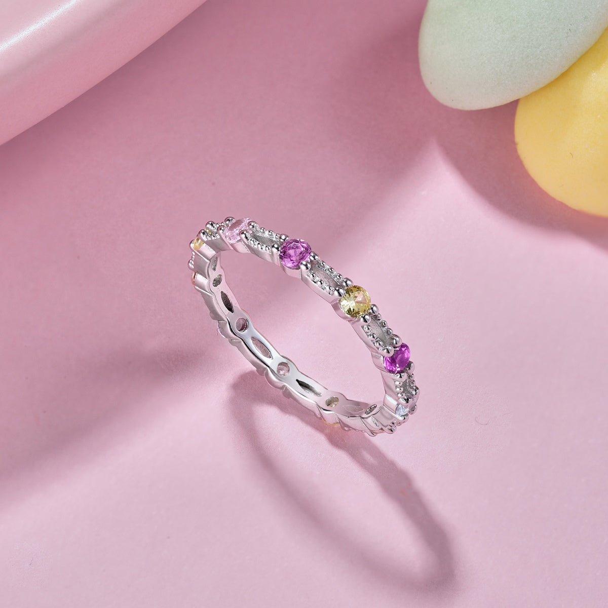 [LUXE]Sparkling Colorful Round Cut Tennis Ring