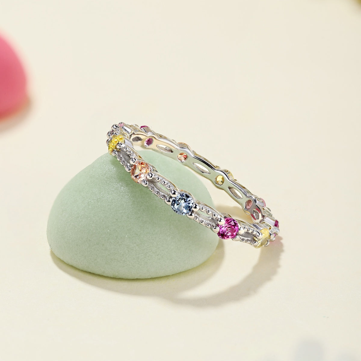 [LUXE]Sparkling Colorful Round Cut Tennis Ring