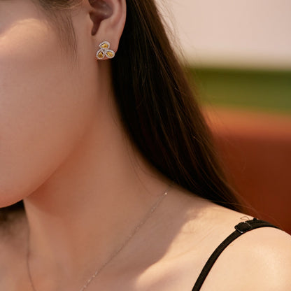 [LUXE]Ornate Flower Shape Pear Cut Lover Earrings