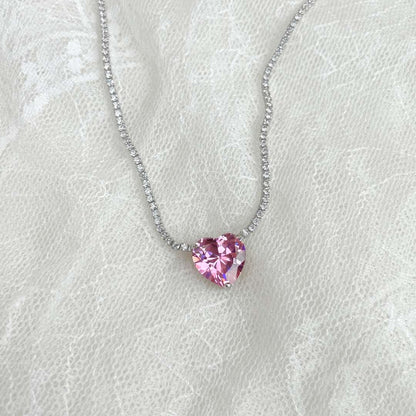 [LUXE]8.0 Carat Versatile Colorful Sweet Heart-Shaped Tennis Necklace