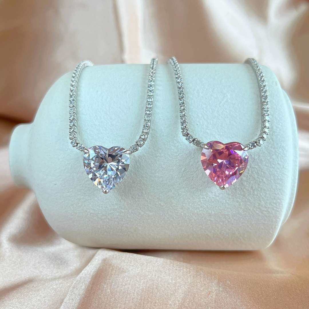 [LUXE]8.0 Carat Versatile Colorful Sweet Heart-Shaped Tennis Necklace