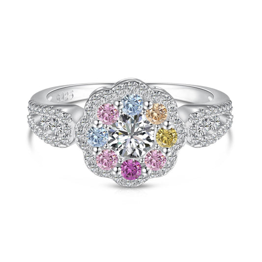 [LUXE]Delicate Colorful Round Cut Flower Shape Wedding Ring