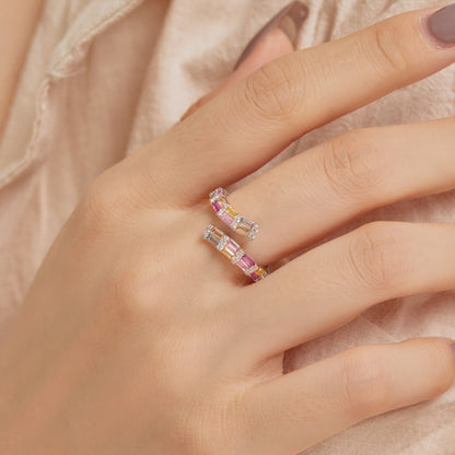 [LUXE]Charming Colorful Radiant Cut Adjustable Daily Ring