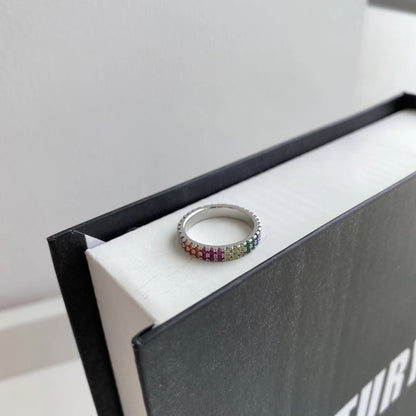 [LUXE]Unique Colorful Round Cut Tennis Ring