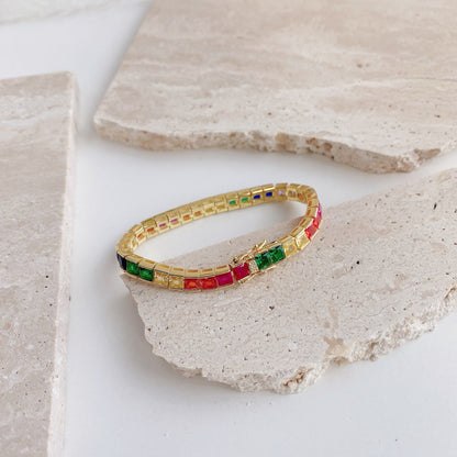 [LUXE]Radiant Colorful Princess Cut Tennis Bracelet