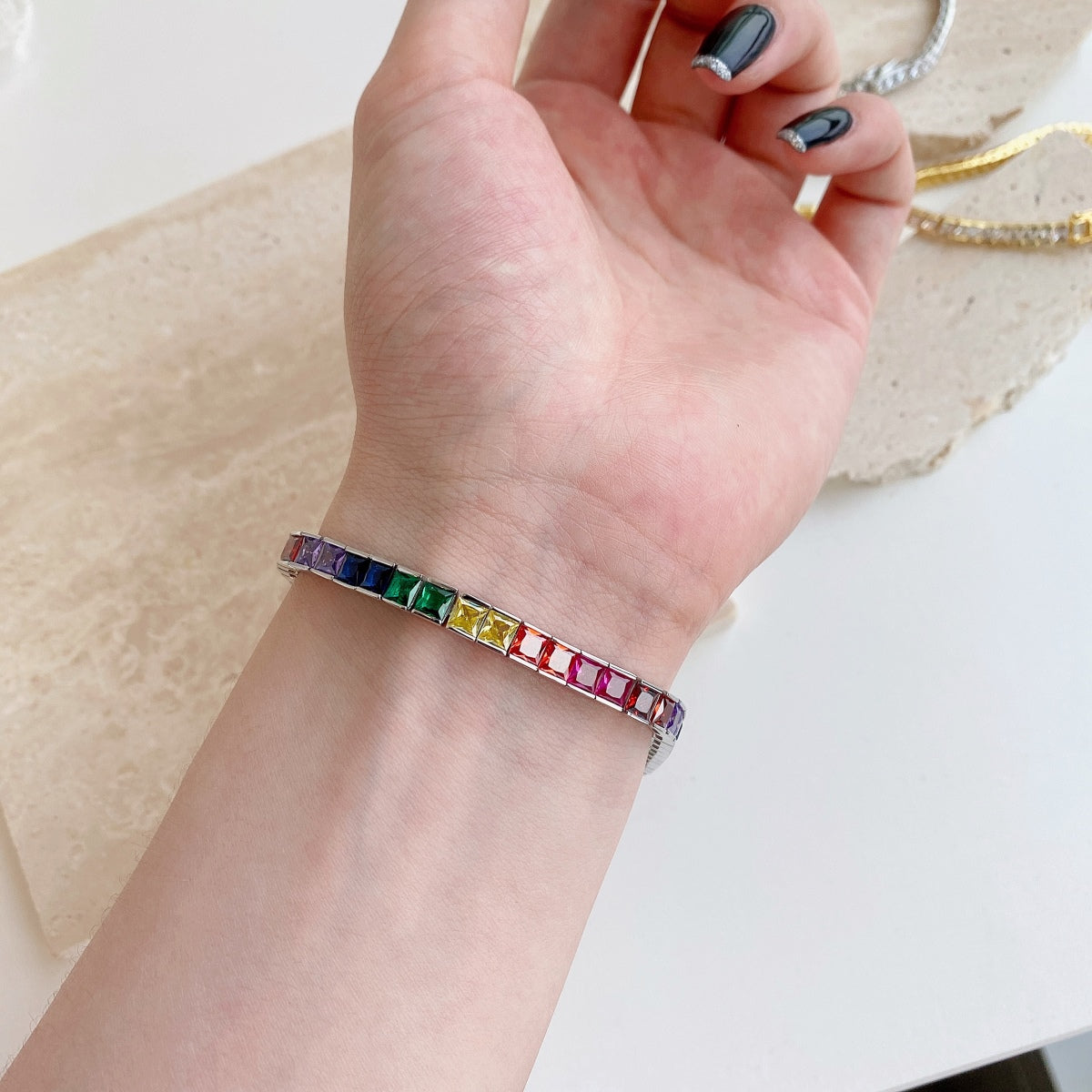 [LUXE]Radiant Colorful Princess Cut Tennis Bracelet