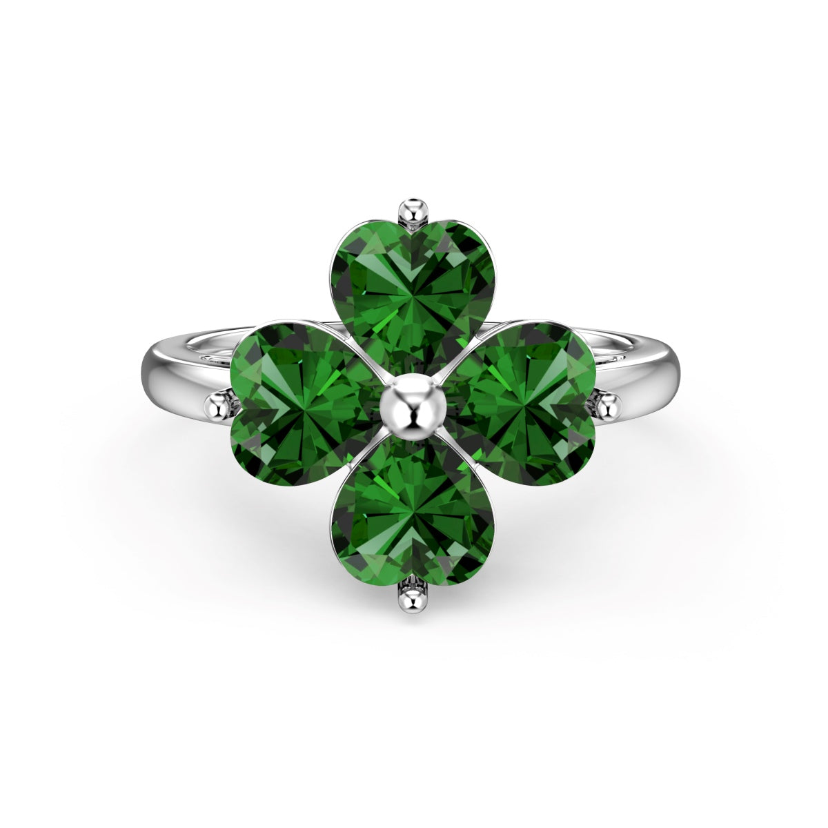 [LUXE]Heart-shaped Four-Leaf Clover Ball Ring