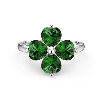 [LUXE]Heart-shaped Four-Leaf Clover Ball Ring