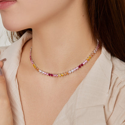 [LUXE]Sparkling Colorful Full Heart Tennis Necklace