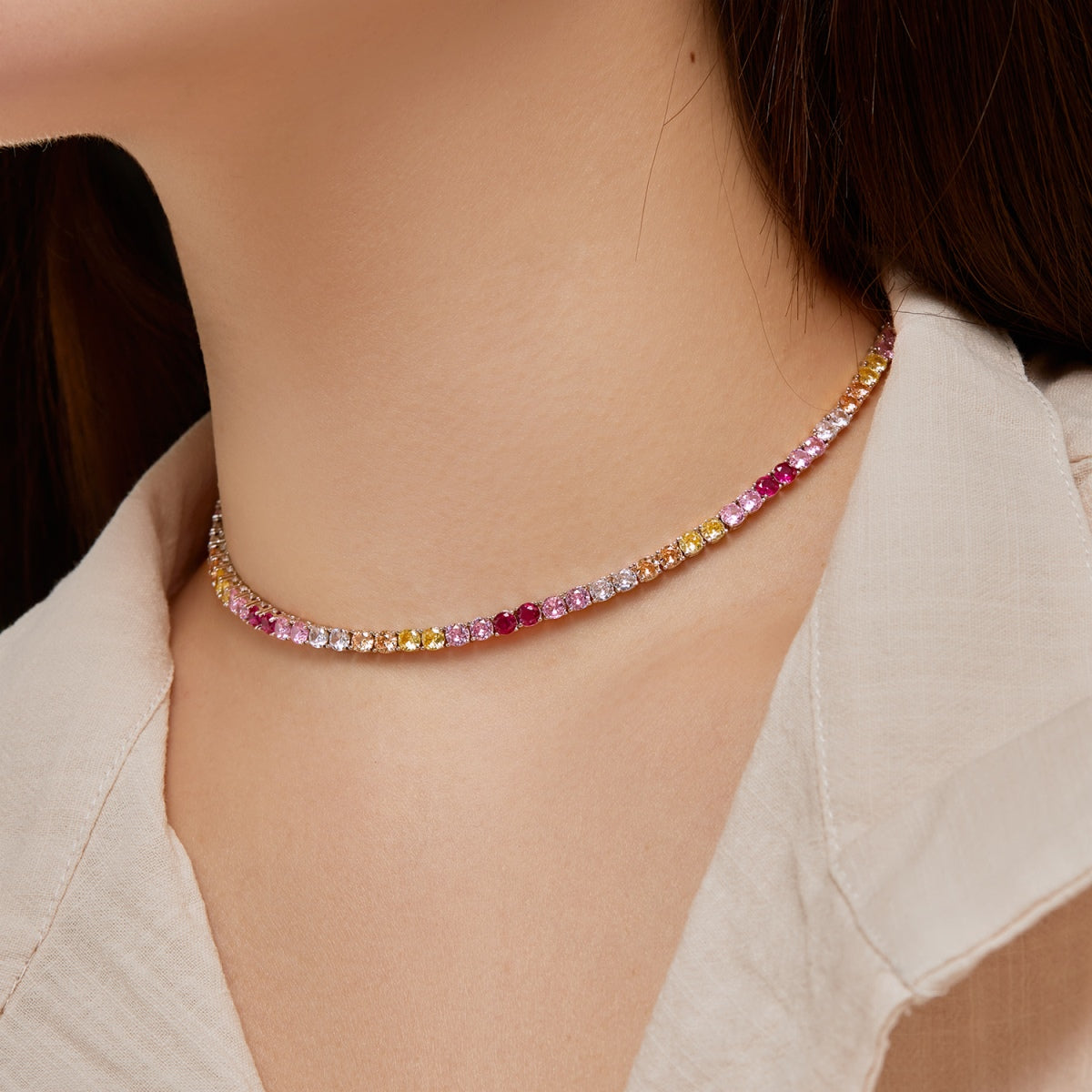 [LUXE]Delicate Colorful Tennis Necklace