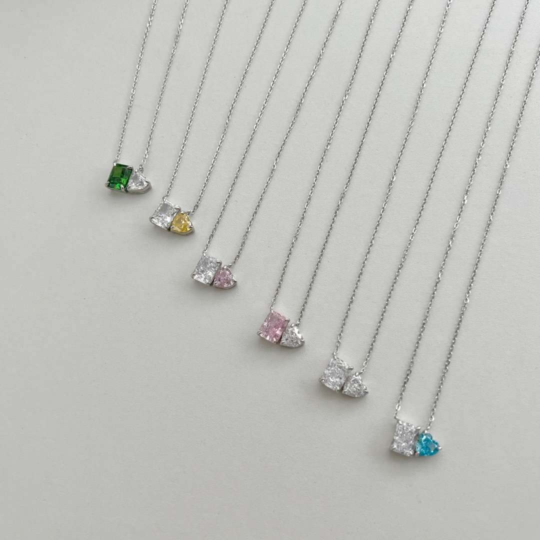 [LUXE]Dazzling Square & Heart Shape Necklace