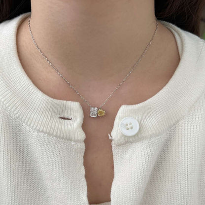 [LUXE]Dazzling Square & Heart Shape Necklace