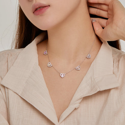 [LUXE]Sparkling Five Heart Necklace