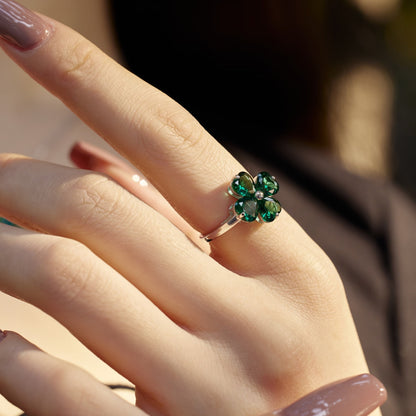 [LUXE]Heart-shaped Four-Leaf Clover Ball Ring