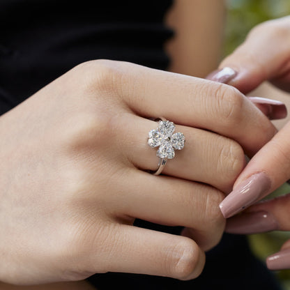 [LUXE]Heart-shaped Four-Leaf Clover Ball Ring