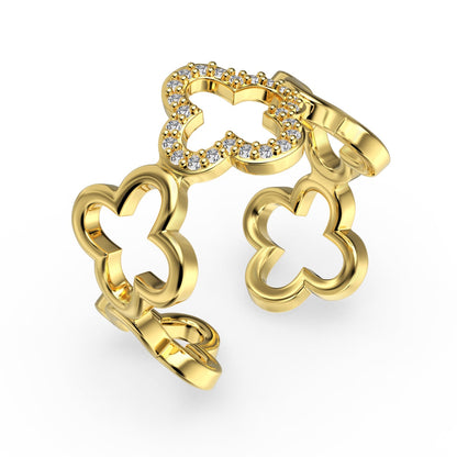 [LUXE]Hollow Design Four-Leaf Clover Flower Shape Ring