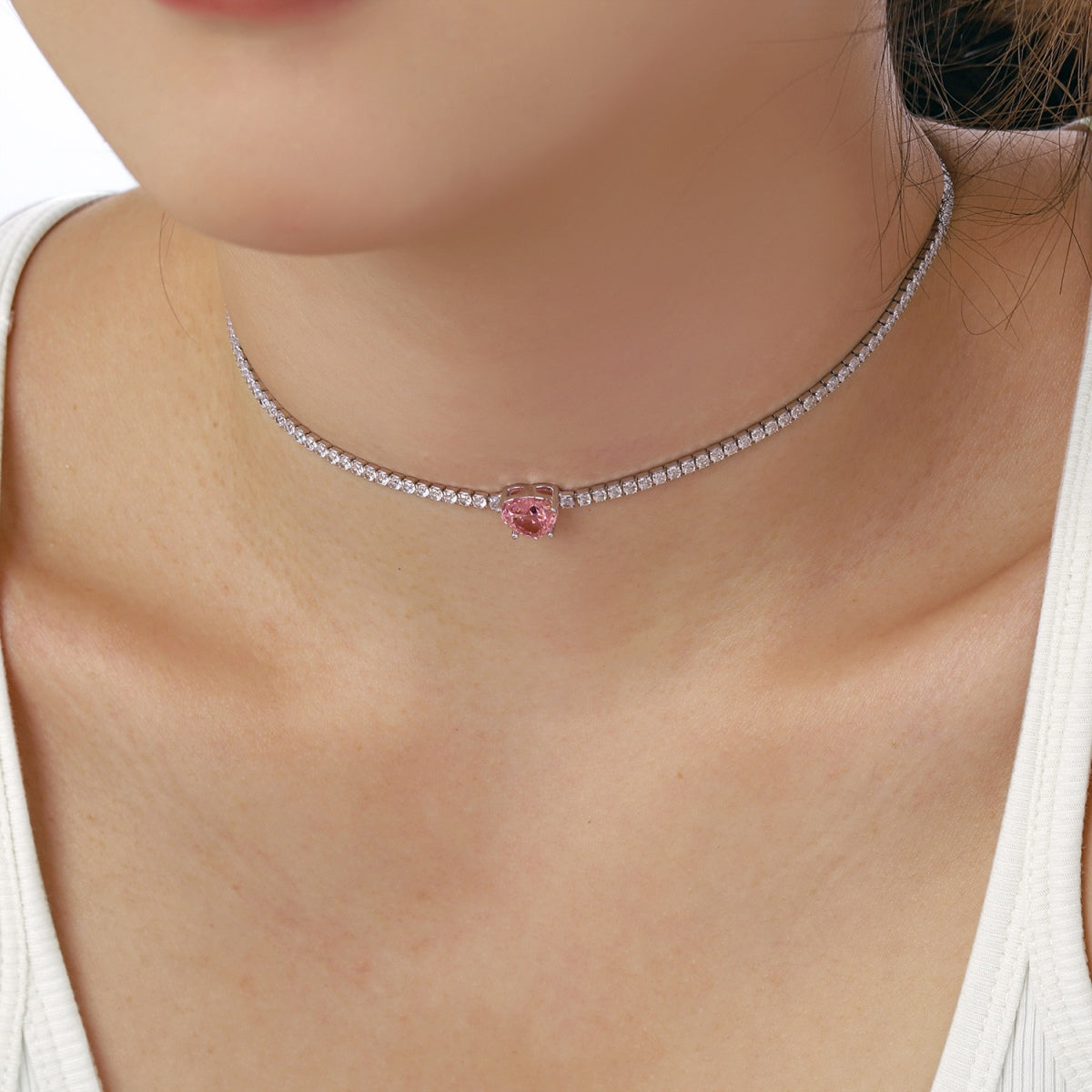 [LUXE]2.0 Carat Sparkling Tennis Heart Cut Necklace