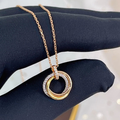 [LUXE]TRINITY NECKLACE SILVER GOLD PINK GOLD DIAMONDS