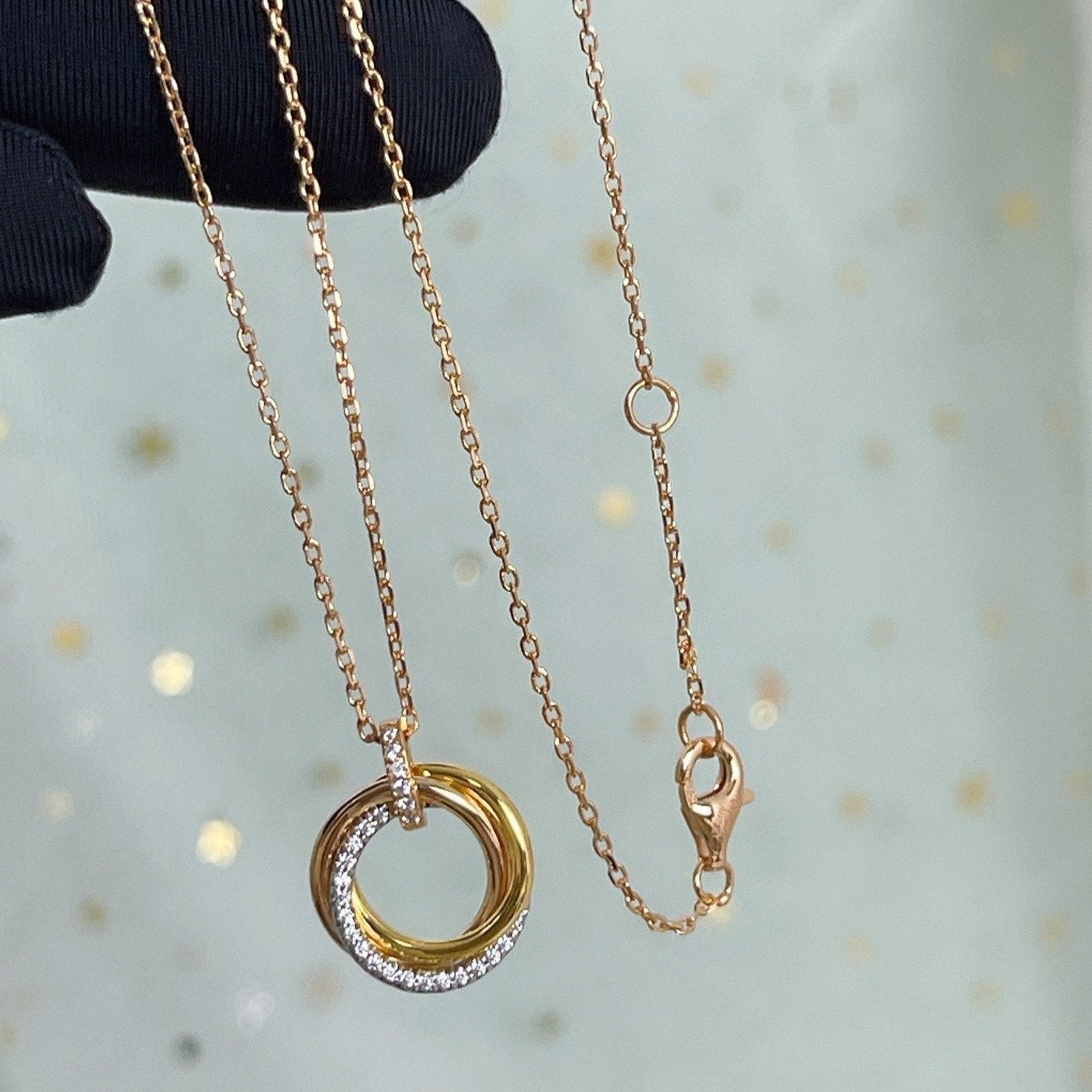 [LUXE]TRINITY NECKLACE SILVER GOLD PINK GOLD DIAMONDS