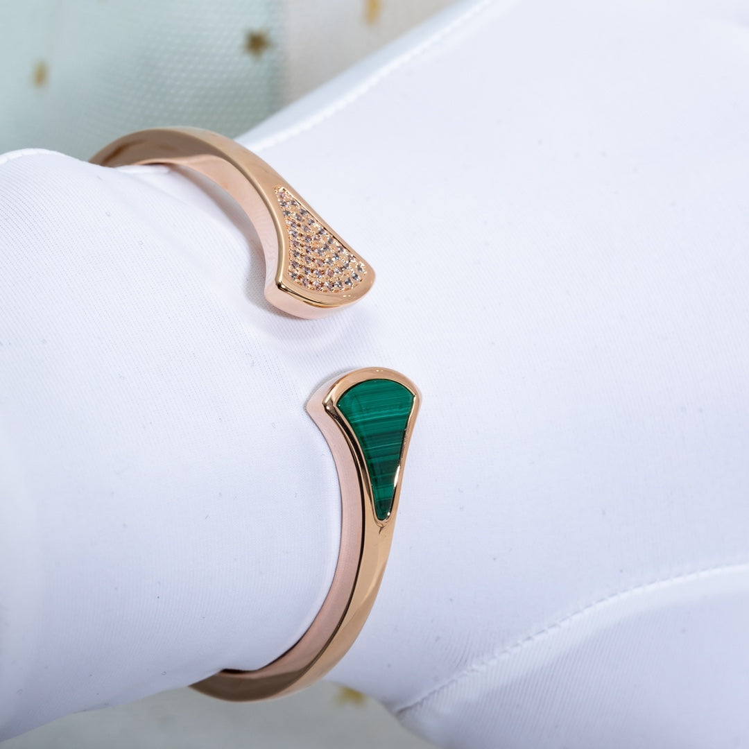 [LUXE]DREAM BRACELET OPEN MALACHITE PINK GOLD