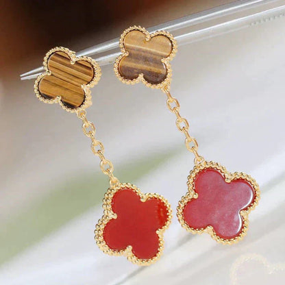 [LUXE] CLOVER  2 MOTIF  TIGER EYE CARNELIAN EARRINGS