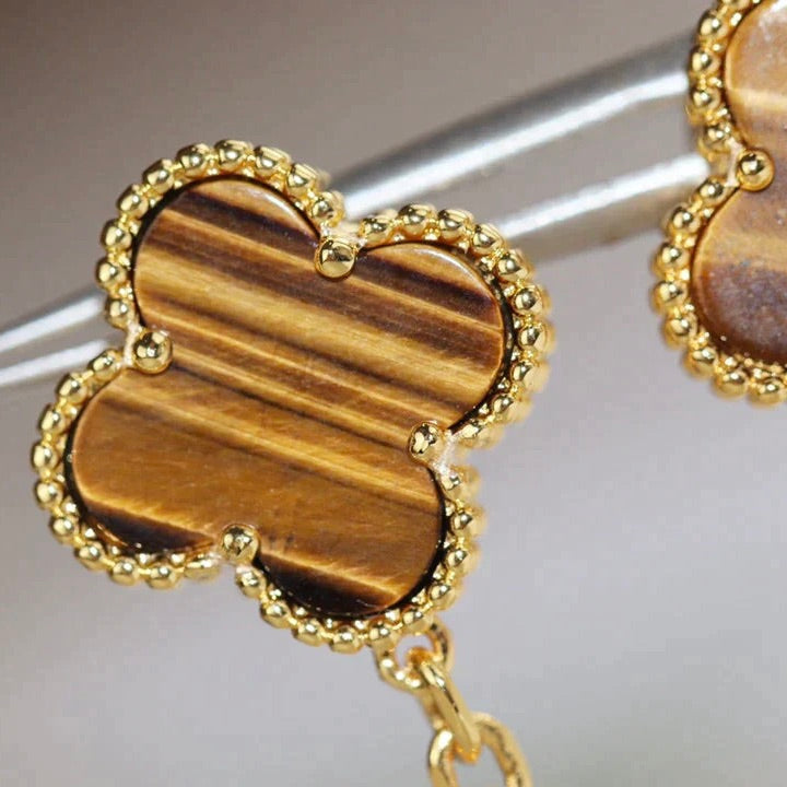 [LUXE] CLOVER  2 MOTIF  TIGER EYE CARNELIAN EARRINGS