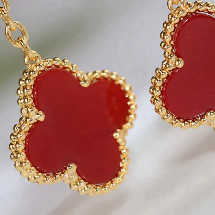 [LUXE] CLOVER  2 MOTIF  TIGER EYE CARNELIAN EARRINGS