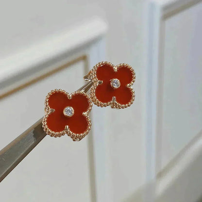 [LUXE] CLOVER MEDIUM 1 MOTIFS CARNELIAN  DIAMOND earrings