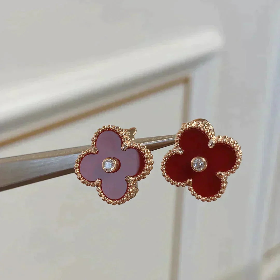 [LUXE] CLOVER MEDIUM 1 MOTIFS CARNELIAN  DIAMOND earrings