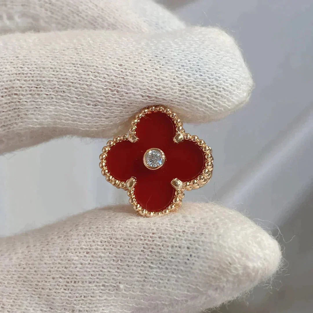 [LUXE] CLOVER MEDIUM 1 MOTIFS CARNELIAN  DIAMOND earrings