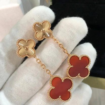 [LUXE] CLOVER 2 MOTIF  LASER CARNELIAN EARRINGS