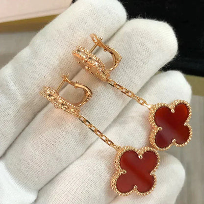 [LUXE] CLOVER 2 MOTIF  LASER CARNELIAN EARRINGS