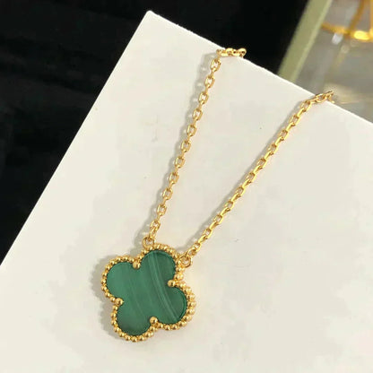 [LUXE] CLOVER 15MM MALACHITE SINGLE FLOWER  NECKLACE