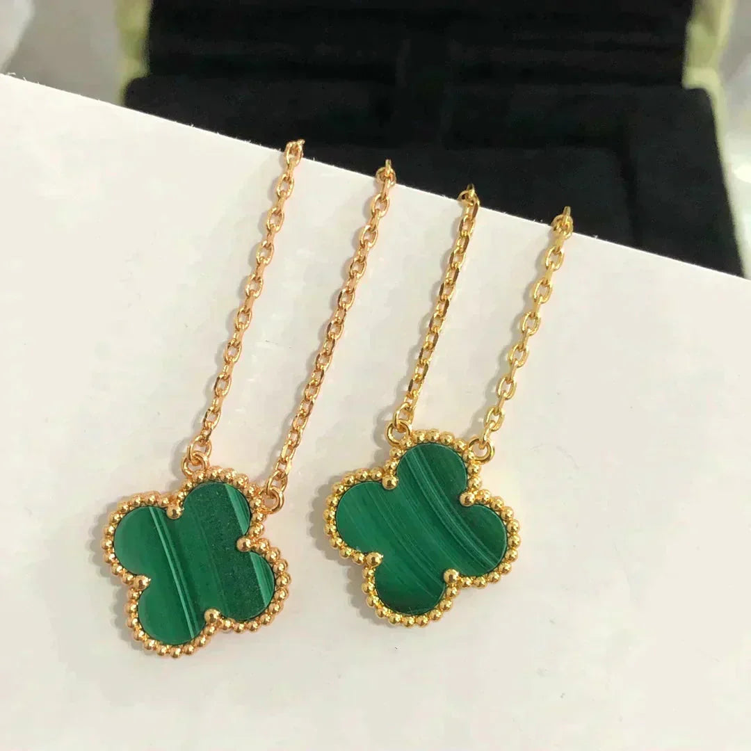 [LUXE] CLOVER 15MM MALACHITE SINGLE FLOWER  NECKLACE