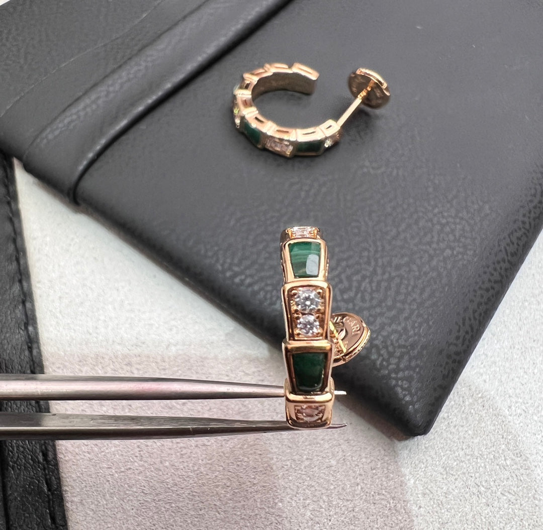 [LUXE]SERPENTI MALACHITE PINK GOLD EARRINGS