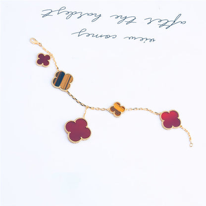 [LUXE] CLOVER BRACELET 5 MOTIFS CARNELIAN TIGER EYE