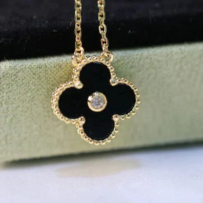 [LUXE] CLOVER 15MM DIAMOND ONYX NECKLACE