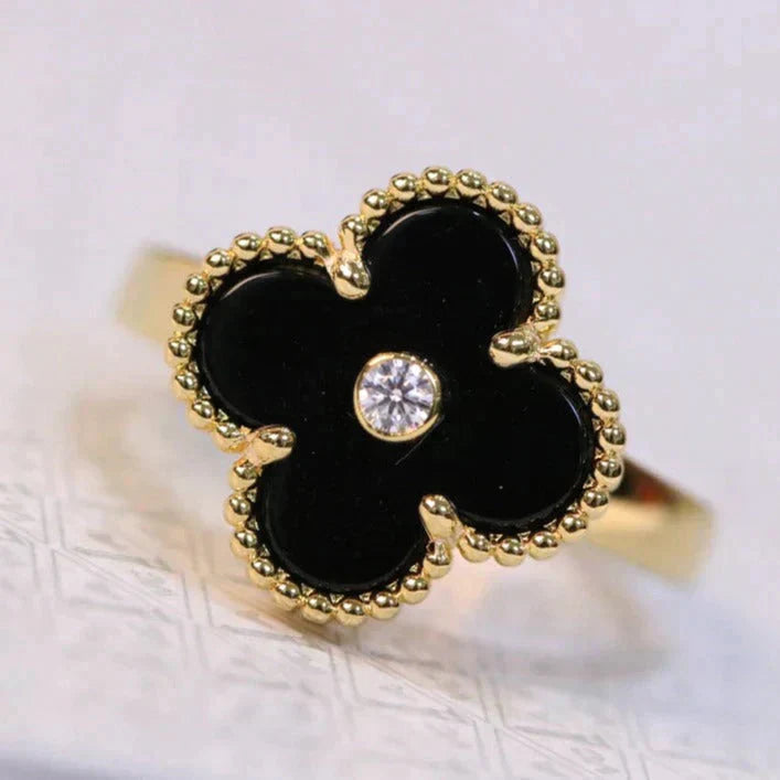 [LUXE] CLOVER ONYX RING GOLD DIAMOND