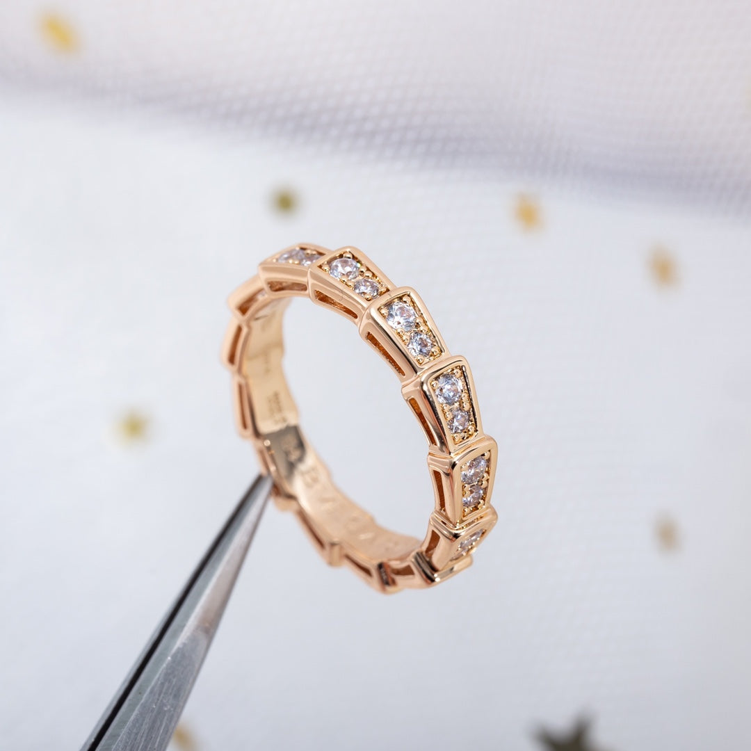 [LUXE]SERPENTI RING PINK GOLD DIAMOND PAVED 3MM