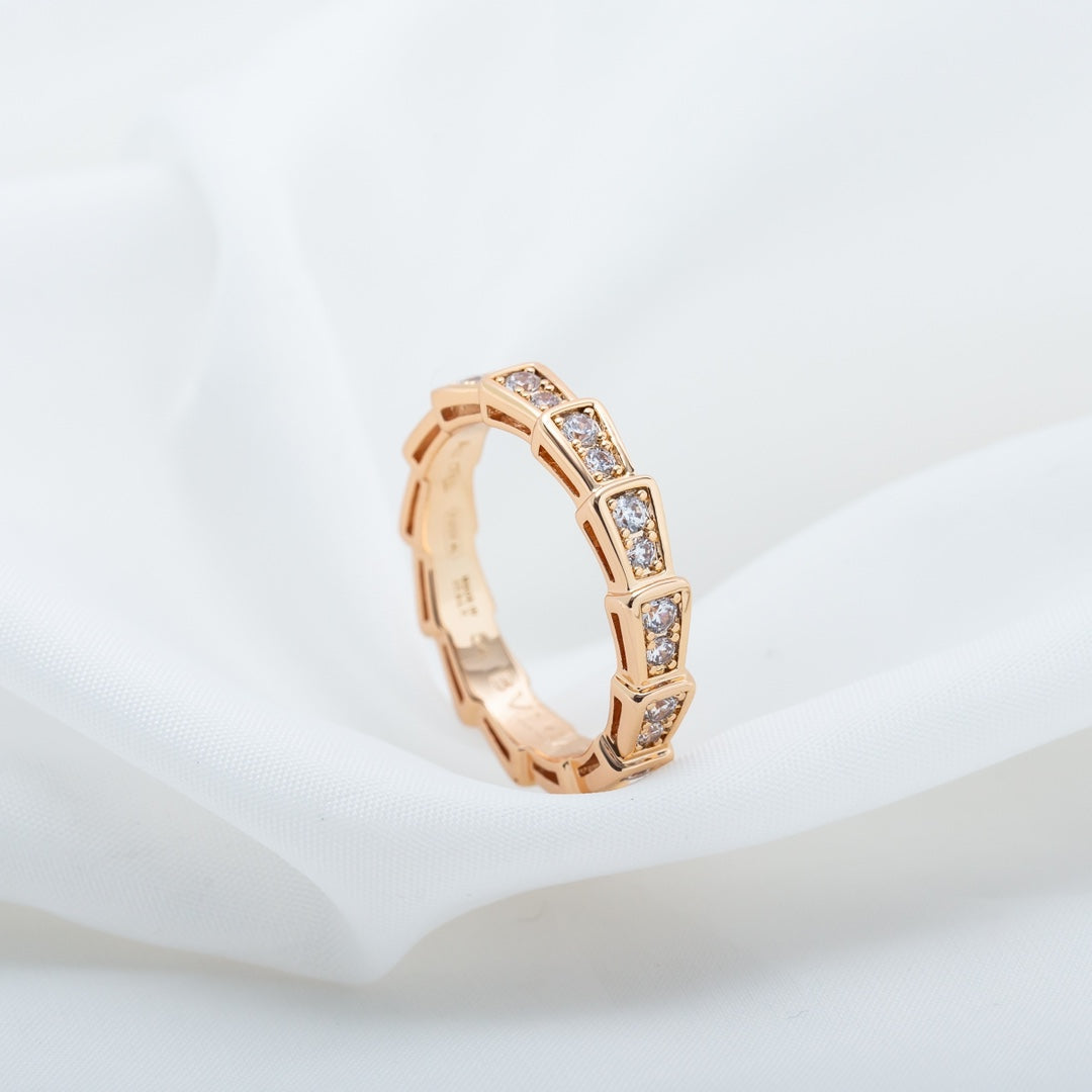 [LUXE]SERPENTI RING PINK GOLD DIAMOND PAVED 3MM