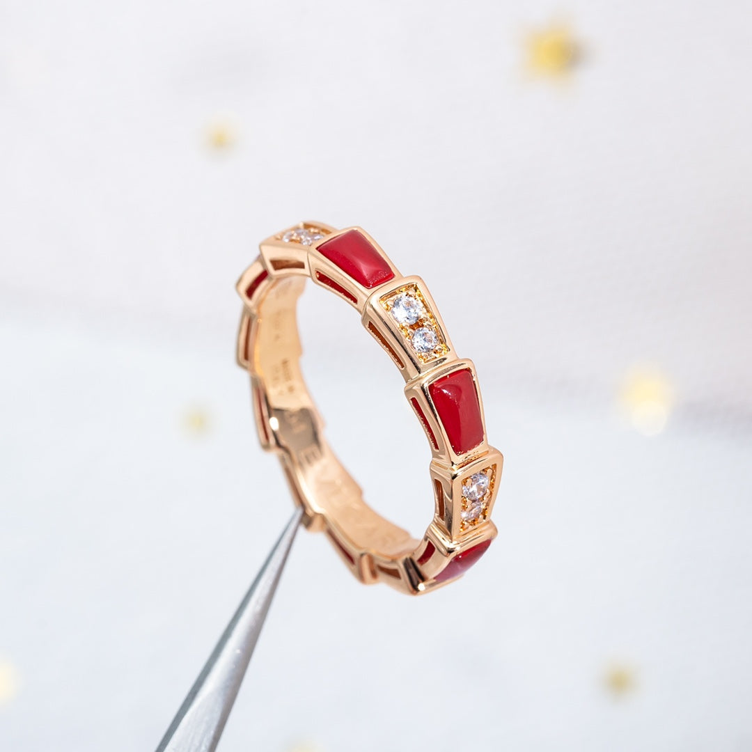 [LUXE]SERPENTI RING PINK GOLD CARNELIAN DIAMOND 3MM