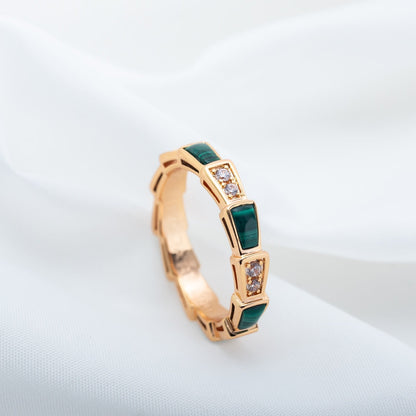 [LUXE]SERPENTI RING PINK GOLD MALACHITE DIAMOND 3MM