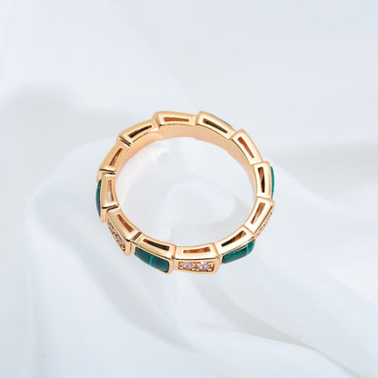 [LUXE]SERPENTI RING PINK GOLD MALACHITE DIAMOND 3MM