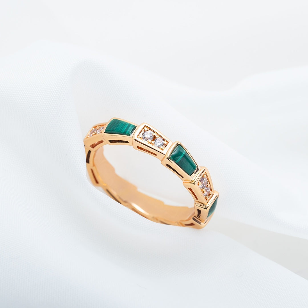 [LUXE]SERPENTI RING PINK GOLD MALACHITE DIAMOND 3MM