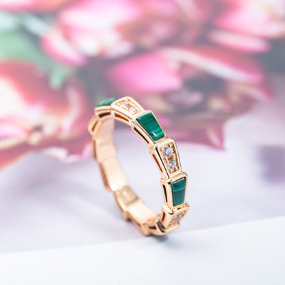 [LUXE]SERPENTI RING PINK GOLD MALACHITE DIAMOND 3MM