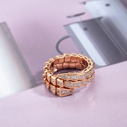 [LUXE]SERPENTI RING PINK GOLD DIAMOND DOUBLE ROW