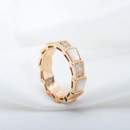 [LUXE]SERPENTI RING PINK GOLD MOP DIAMOND PAVED 4MM